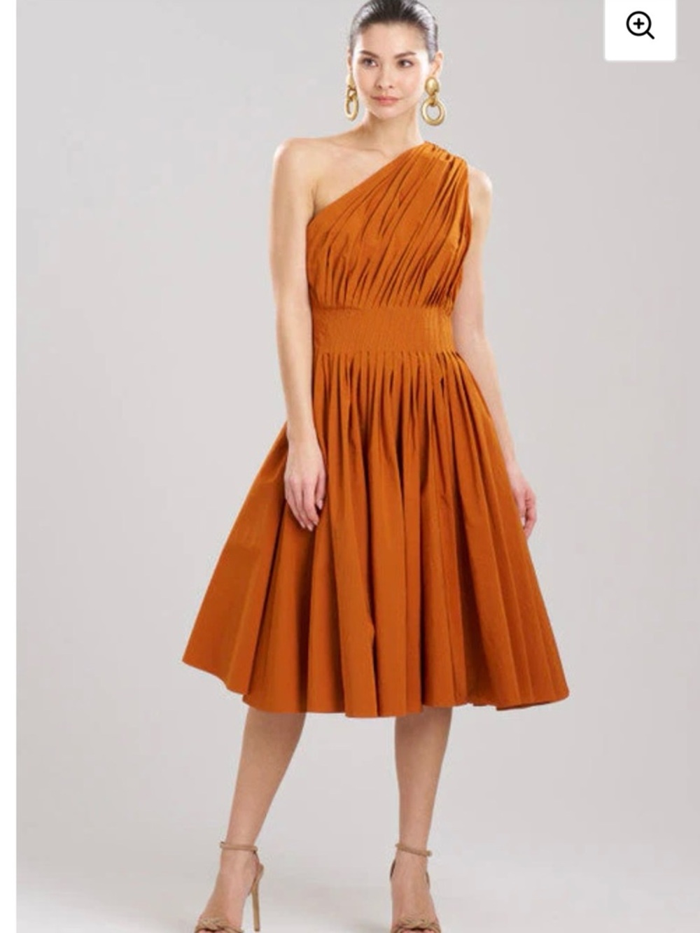 Natori One-Shoulder Burnt Orange Midi Dress